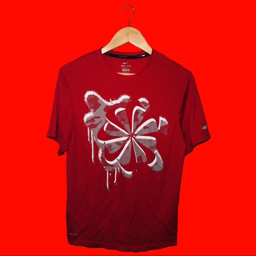 Nike Men (S) Red Pinwheel Running Dri-Fit Shirt